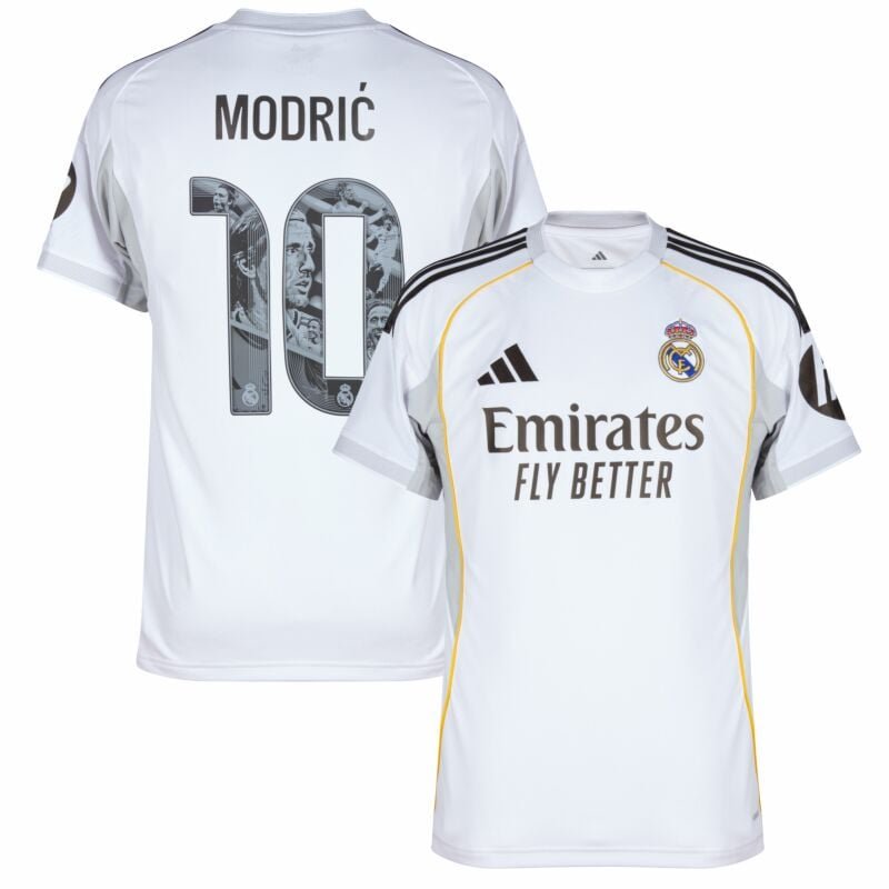 d04fc3326eec2a551ec4f589352ee2716f577d235ee8e9bab6acdc7048da5e1f Real Madrid Home Modrić 10 Shirt 2025-26 (limited edition celebration print) - Image 1
